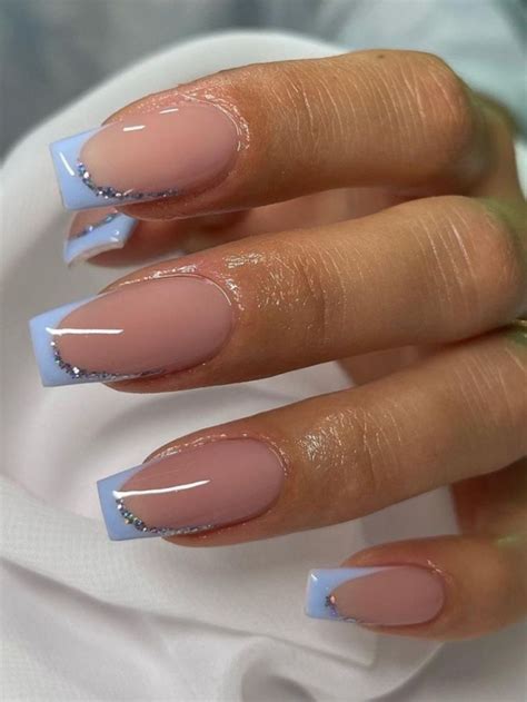 blue french tip nails square.